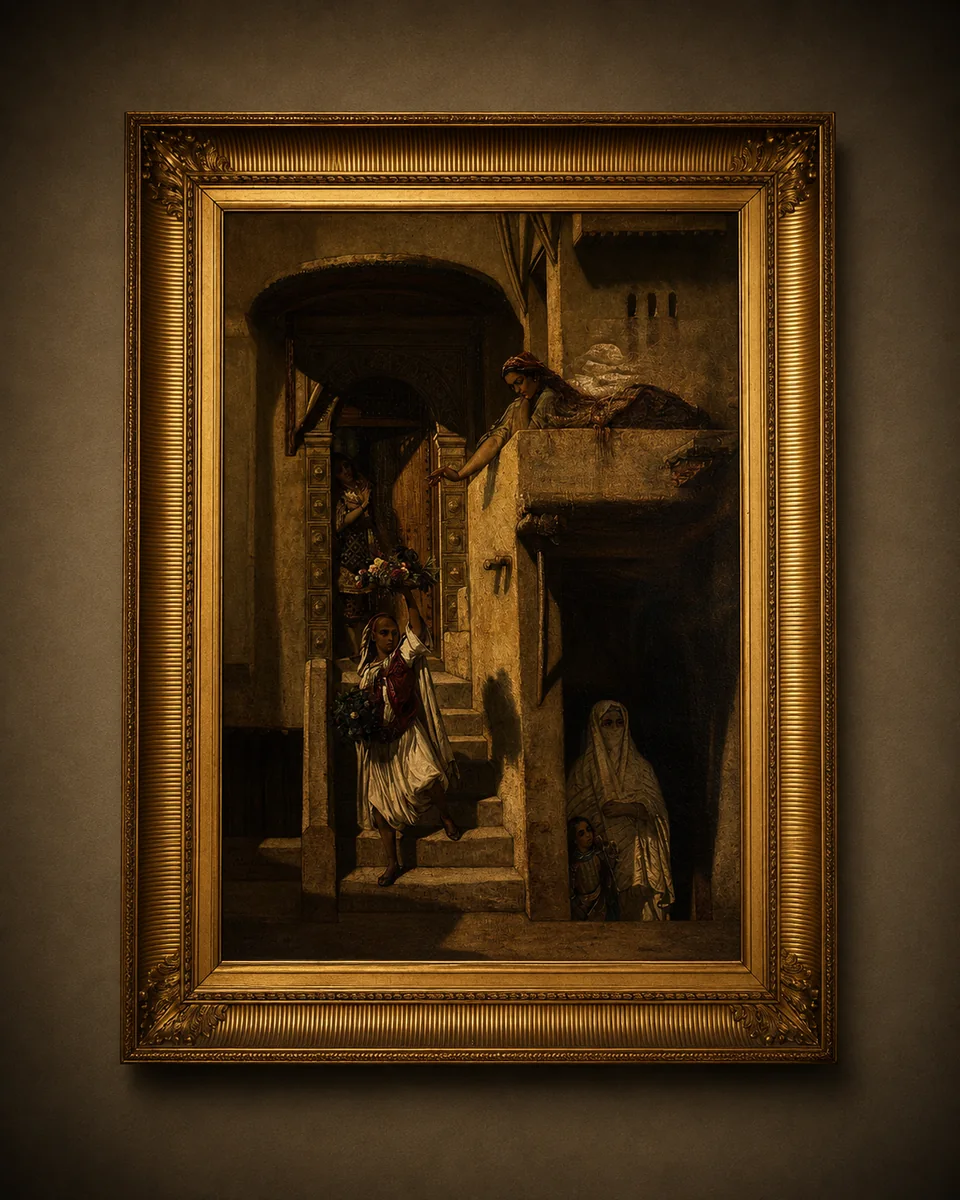 Escena árabe, calle con figuras