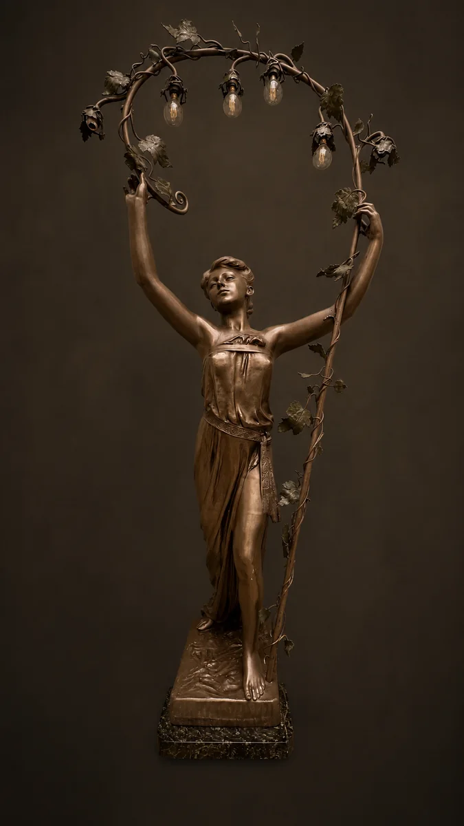 Lámpara de bronce en forma de ninfa